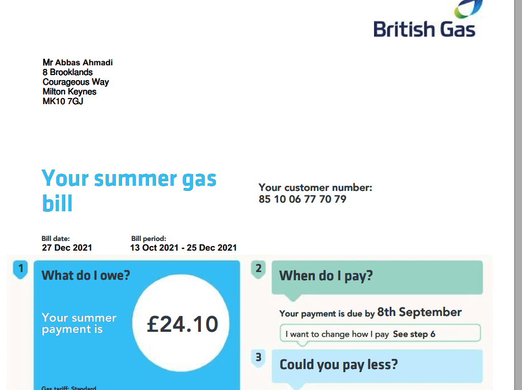 دانلود قبض قابل ویرایش گاز انگلیس