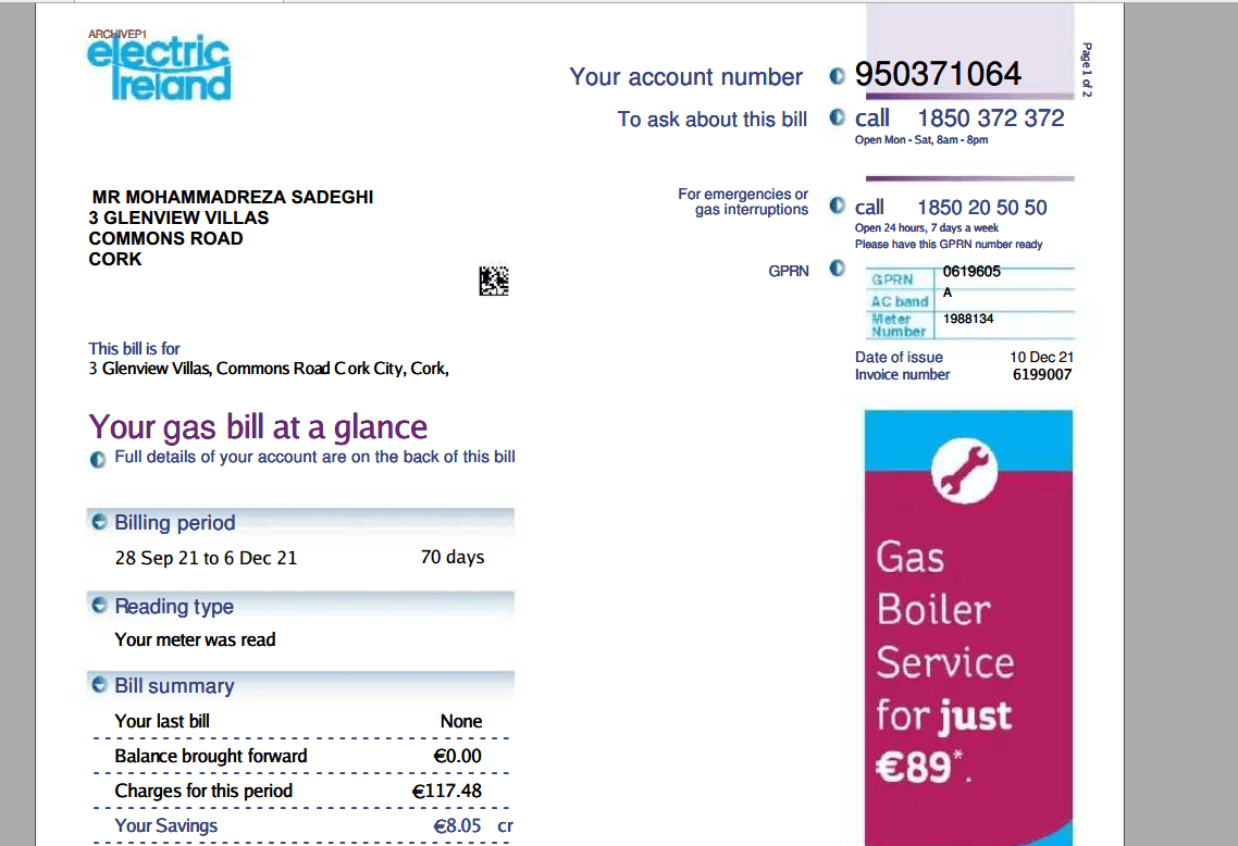 دانلود قبض گاز ایرلند