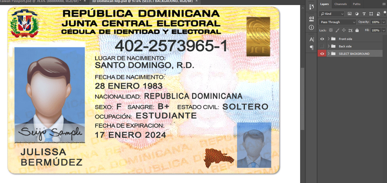 دانلود فایل لایه باز آیدی کارت دومینیکن