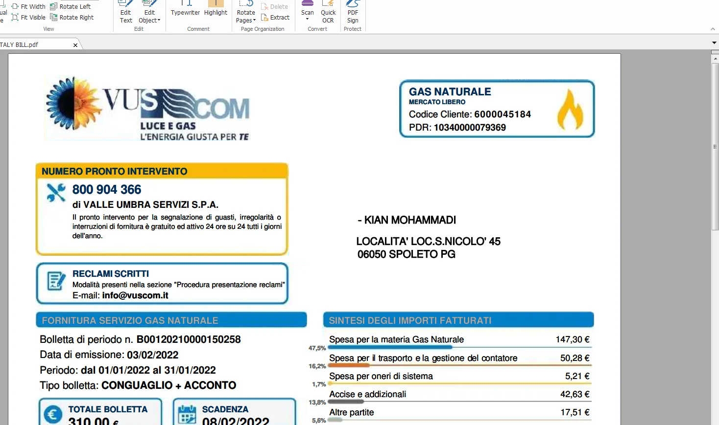 دانلود قبض گاز ایتالیا