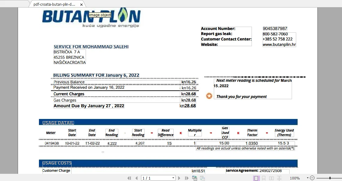 دانلود قبض گاز کرواسی