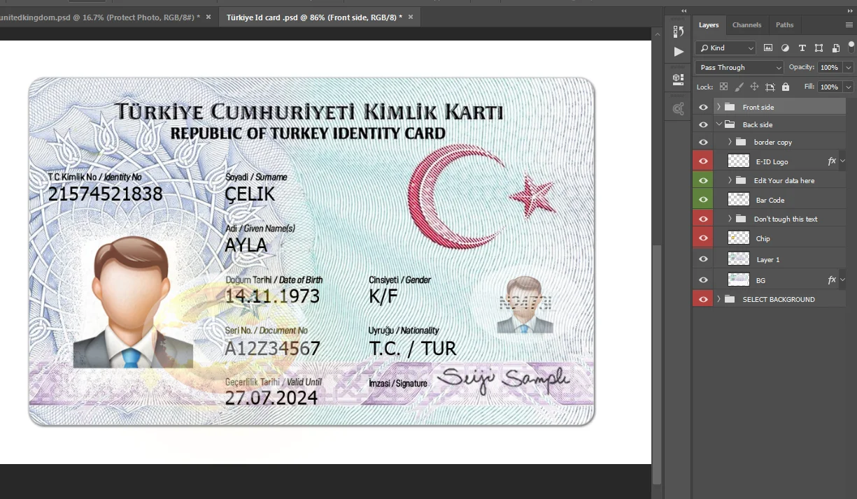دانلود فایل لایه باز آیدی کارت ترکیه