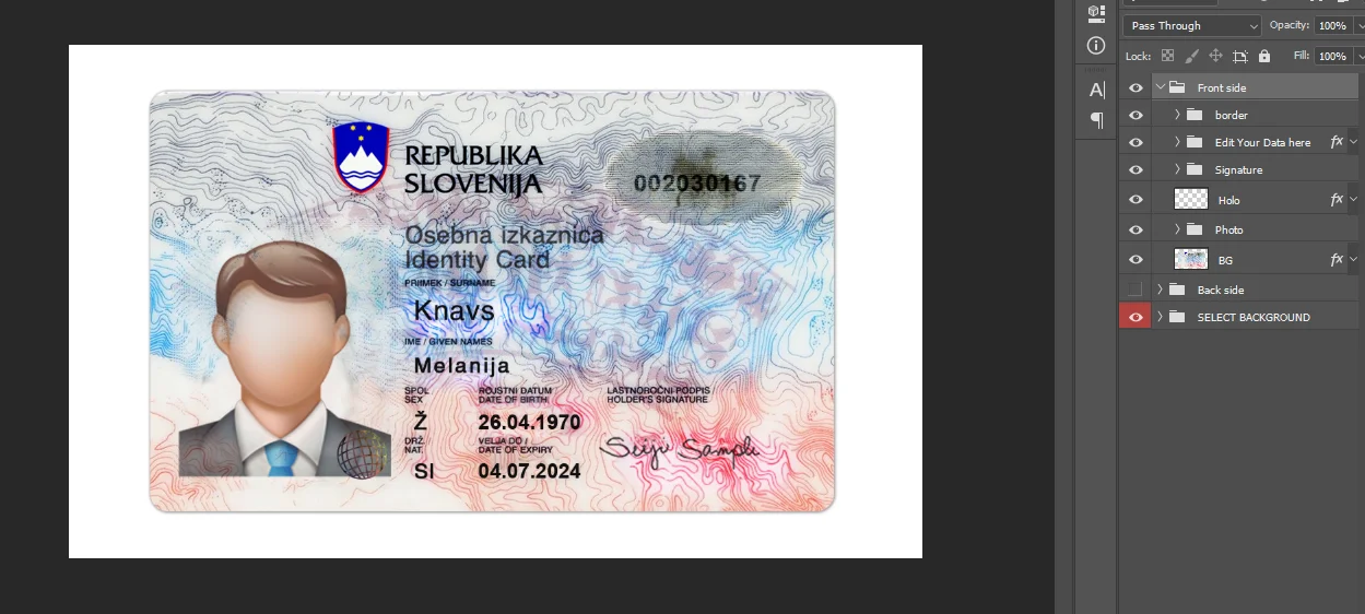 دانلود فایل لایه باز آیدی کارت اسلوونی